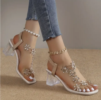 Bloem Strass steentje hoge hak sandalen