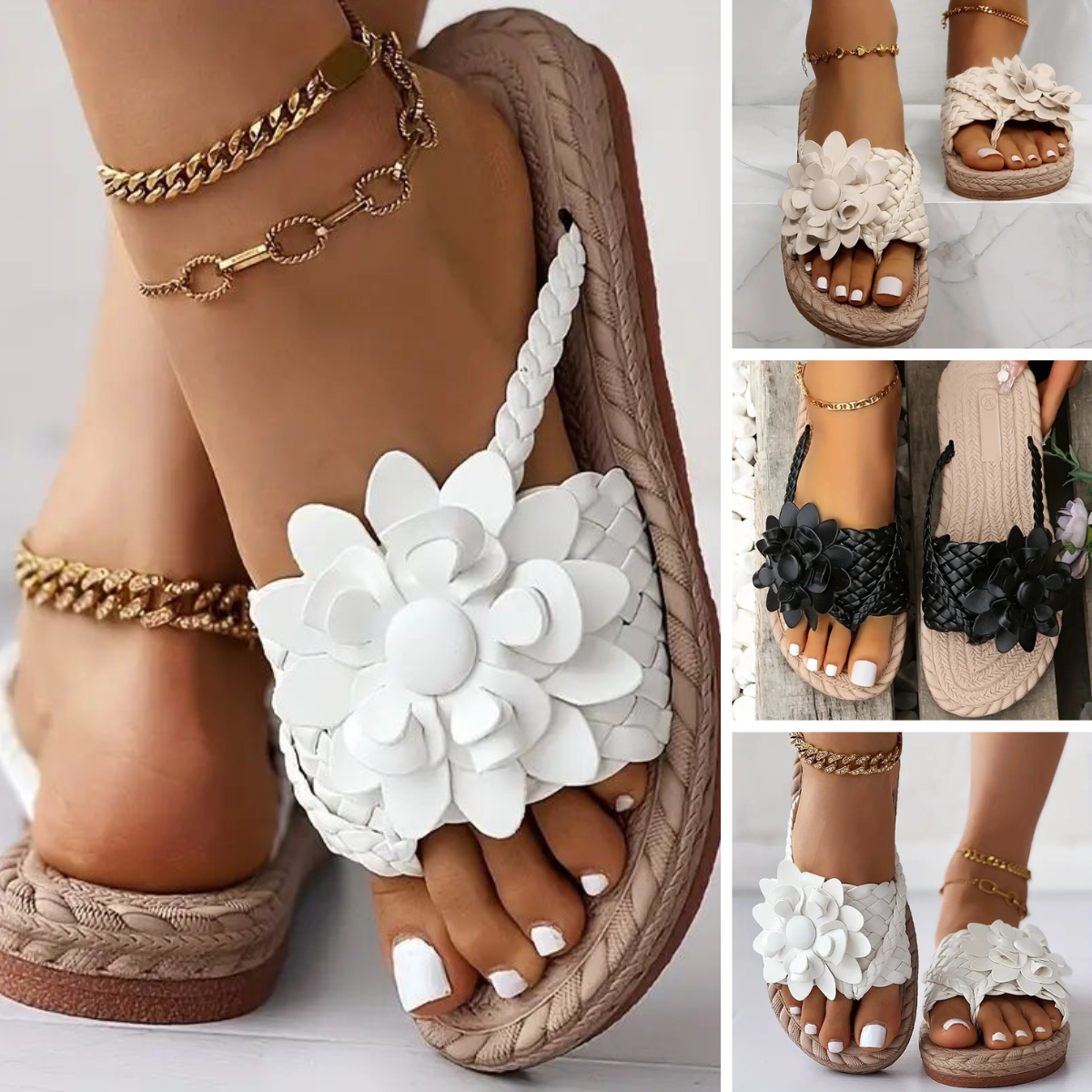 Boho stijl slippers met bloemen